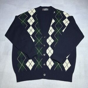Vintage James Dalgliesh Cardigan Sweater Mens‎ XL Argyle Plaid Lambswool Knit